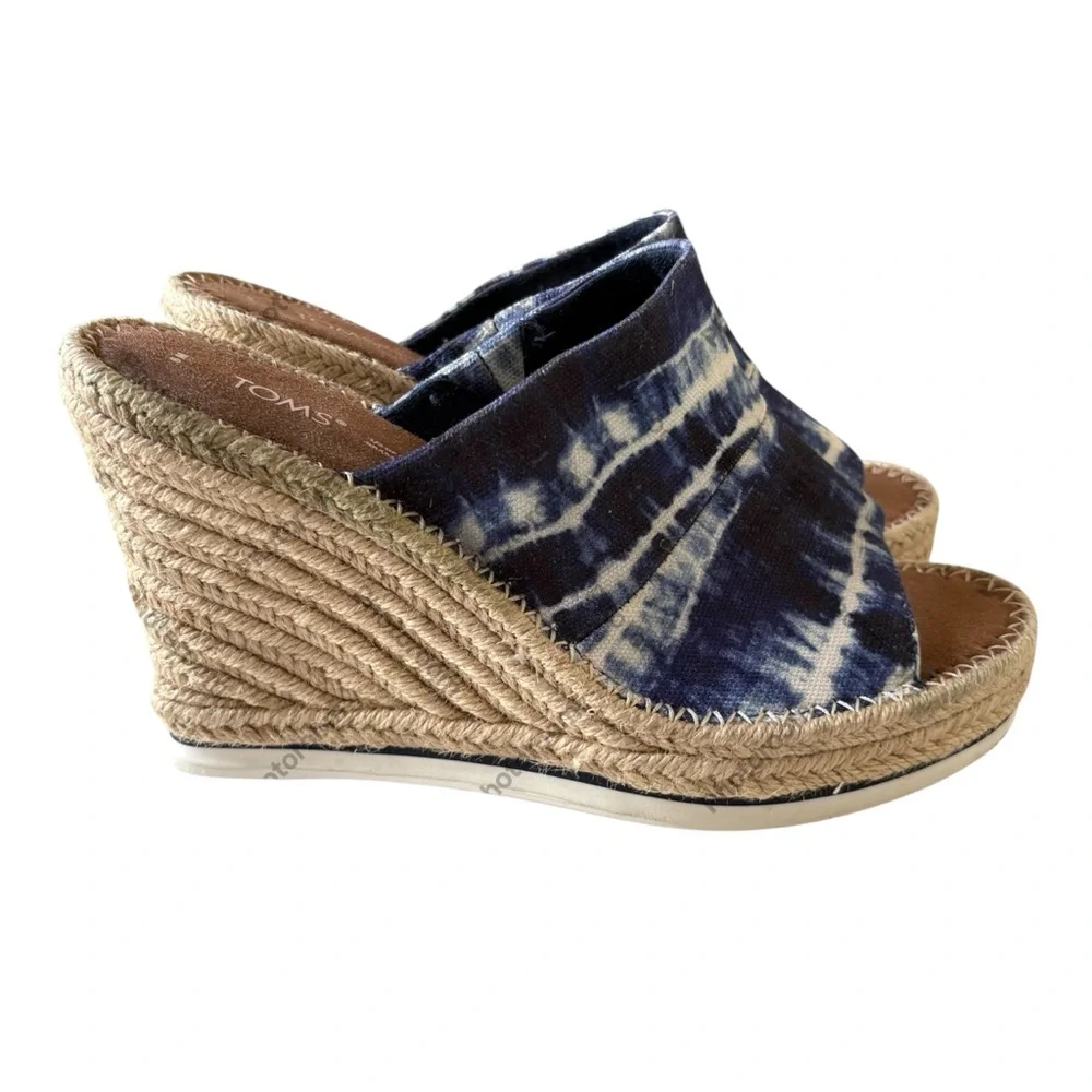 Toms Women's Monica Tie Dye‎ Canvas Espadrille Wedge Mule Slip On Shoe Sandal 9